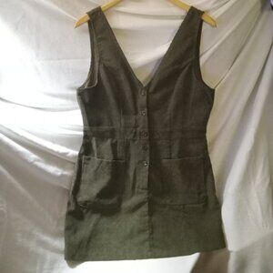 Shein Olive Green Corduroy Overall Dress, Size M